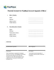 Parental Consent For PayMaya Account Upgrade of Minor .